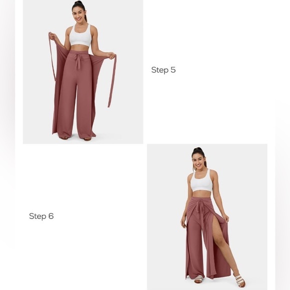 Halara High Waisted Lace Up Split Hem Palazzo Wide Leg Flowy Casual Pants - Picture 9 of 12